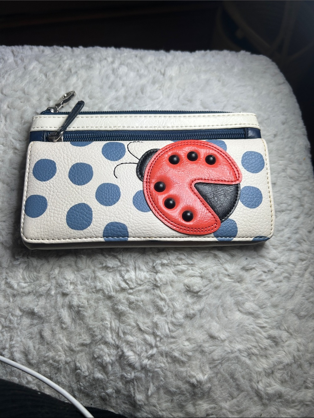 Polka Dot Ladybug Wallet - White & Blue